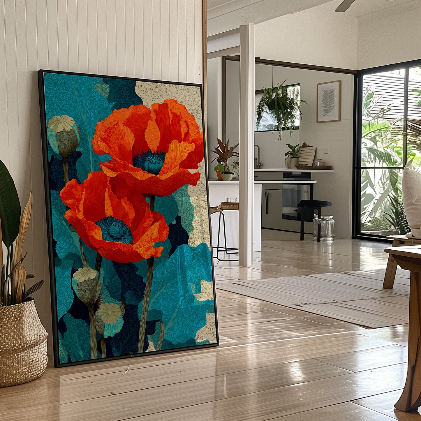 Poppies on Teal and Dust