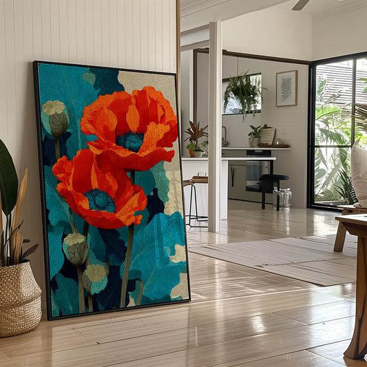 Poppies on Teal and Dust