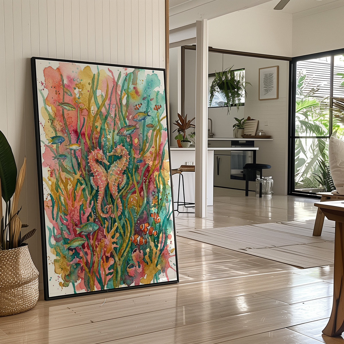 Seagrass Sweethearts: Watercolor Seahorse Duo