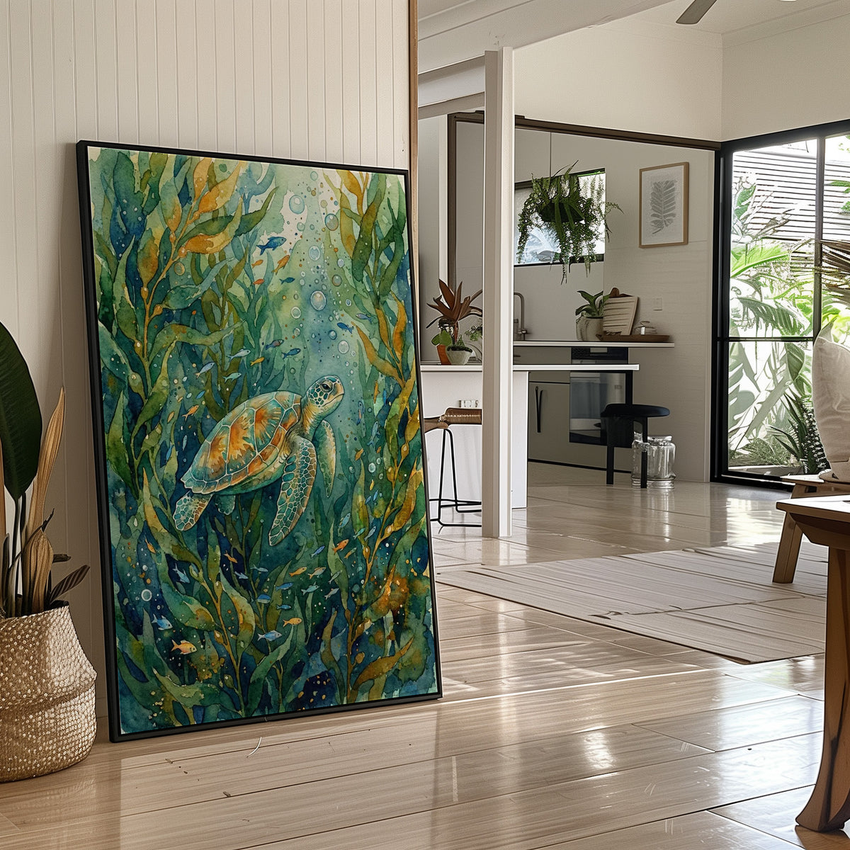 Kelp Forest Wanderer: Watercolor Sea Turtle