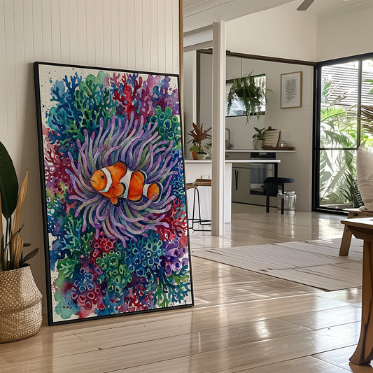 Anemone's Embrace: Watercolor Clownfish Portrait