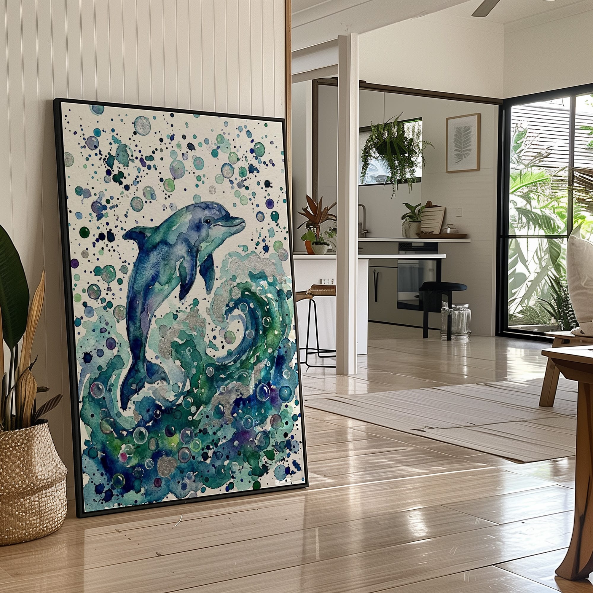 Breaking Free: Watercolor Leaping Dolphin