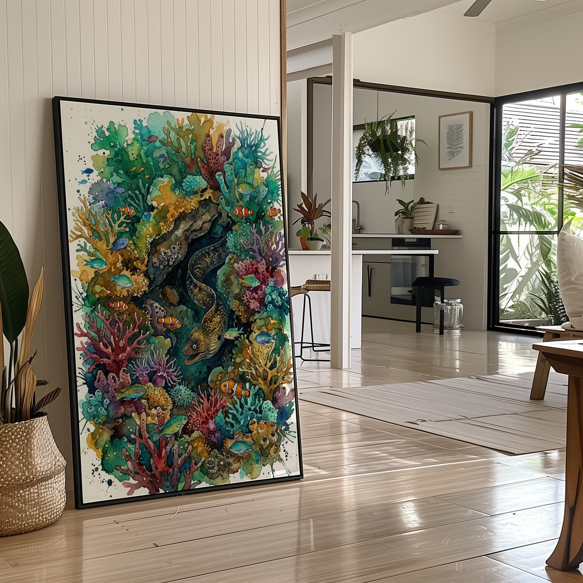Reef Hideaway: Watercolor Moray Eel Study