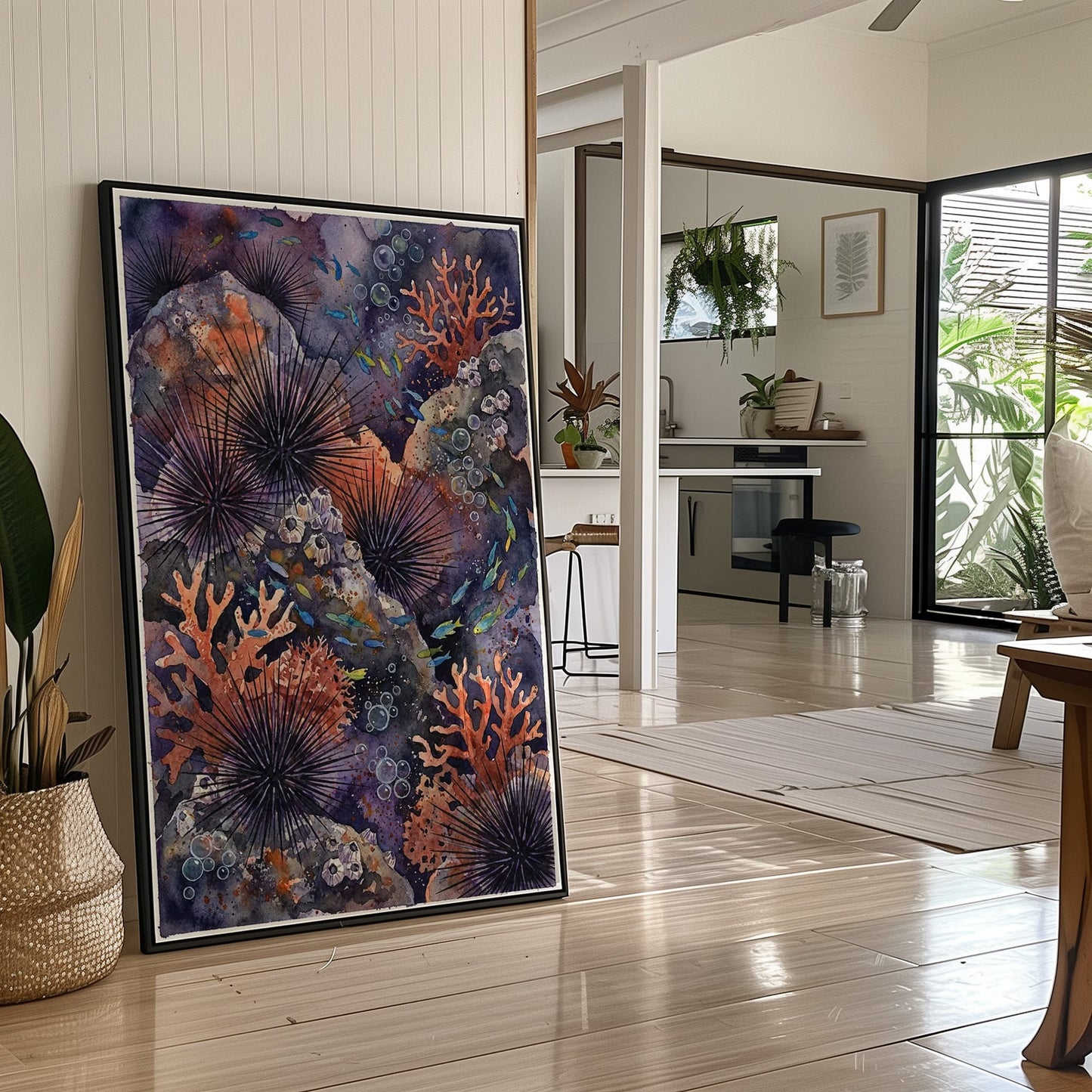 Spined Sentinels: Watercolor Sea Urchin Reef
