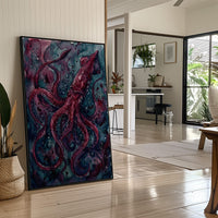 Crimson Depths: Watercolor Giant Squid Study
