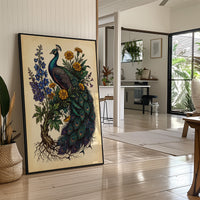 Peacock and Marigolds