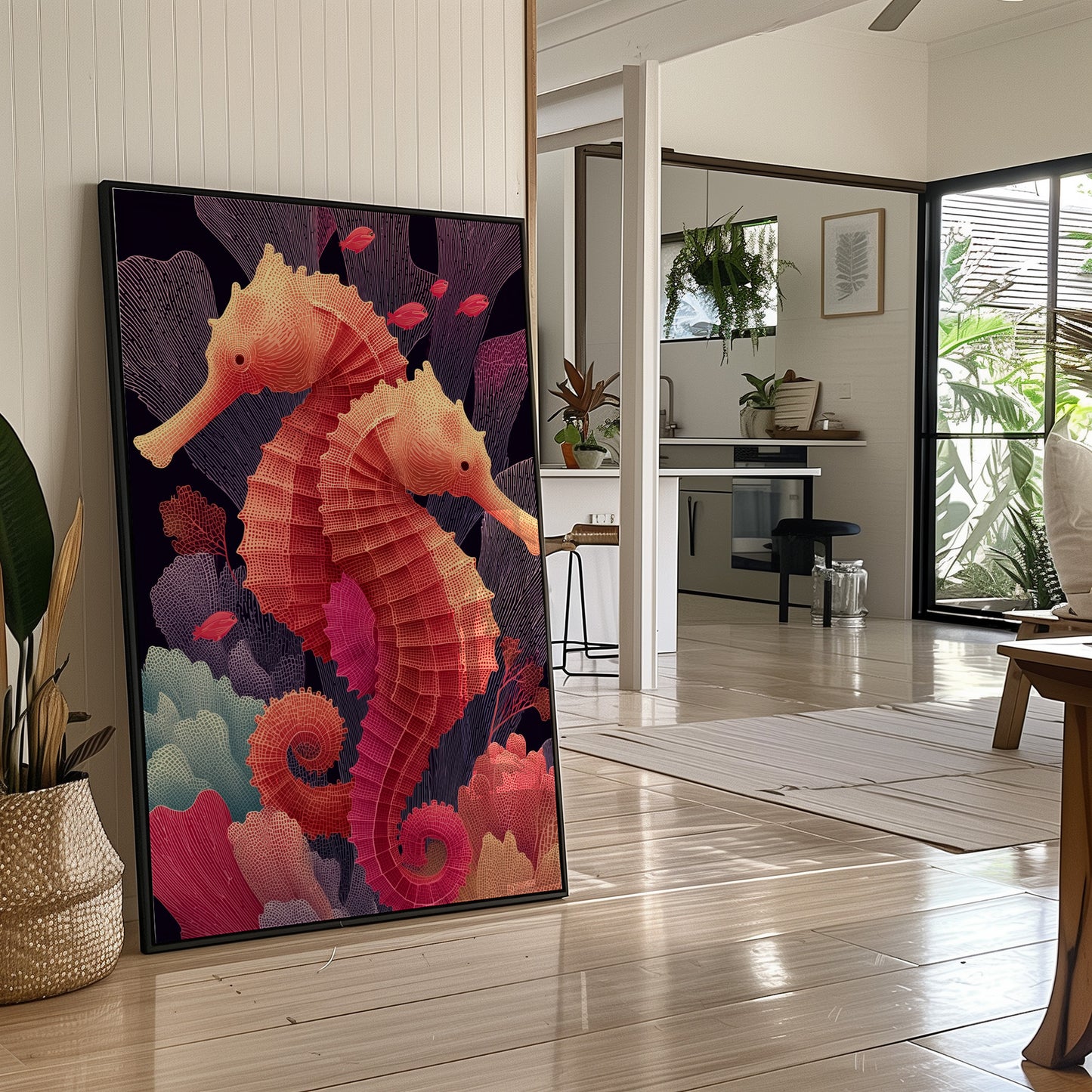 Seahorses Entwined in Coral