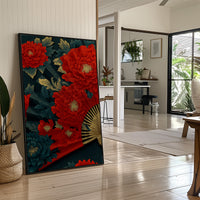 Peonies on a Painted Fan