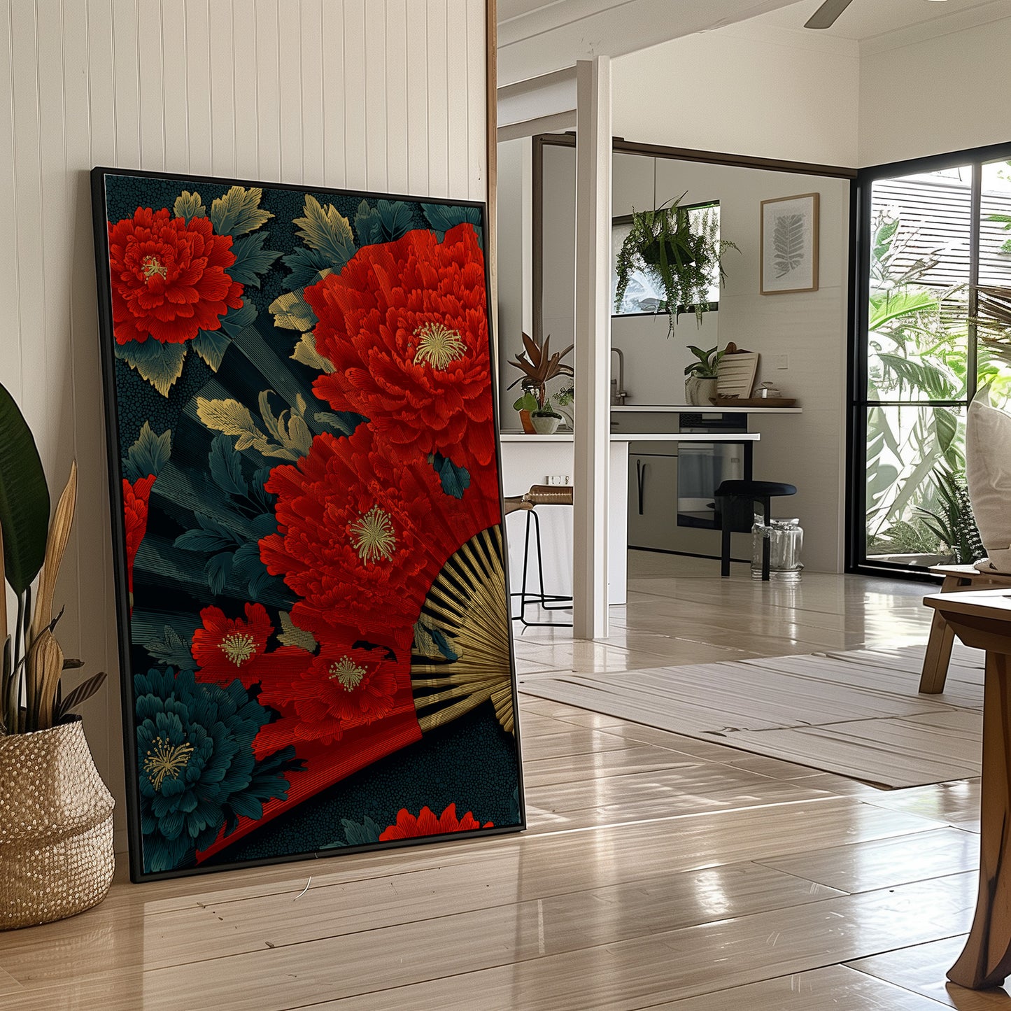 Peonies on a Painted Fan