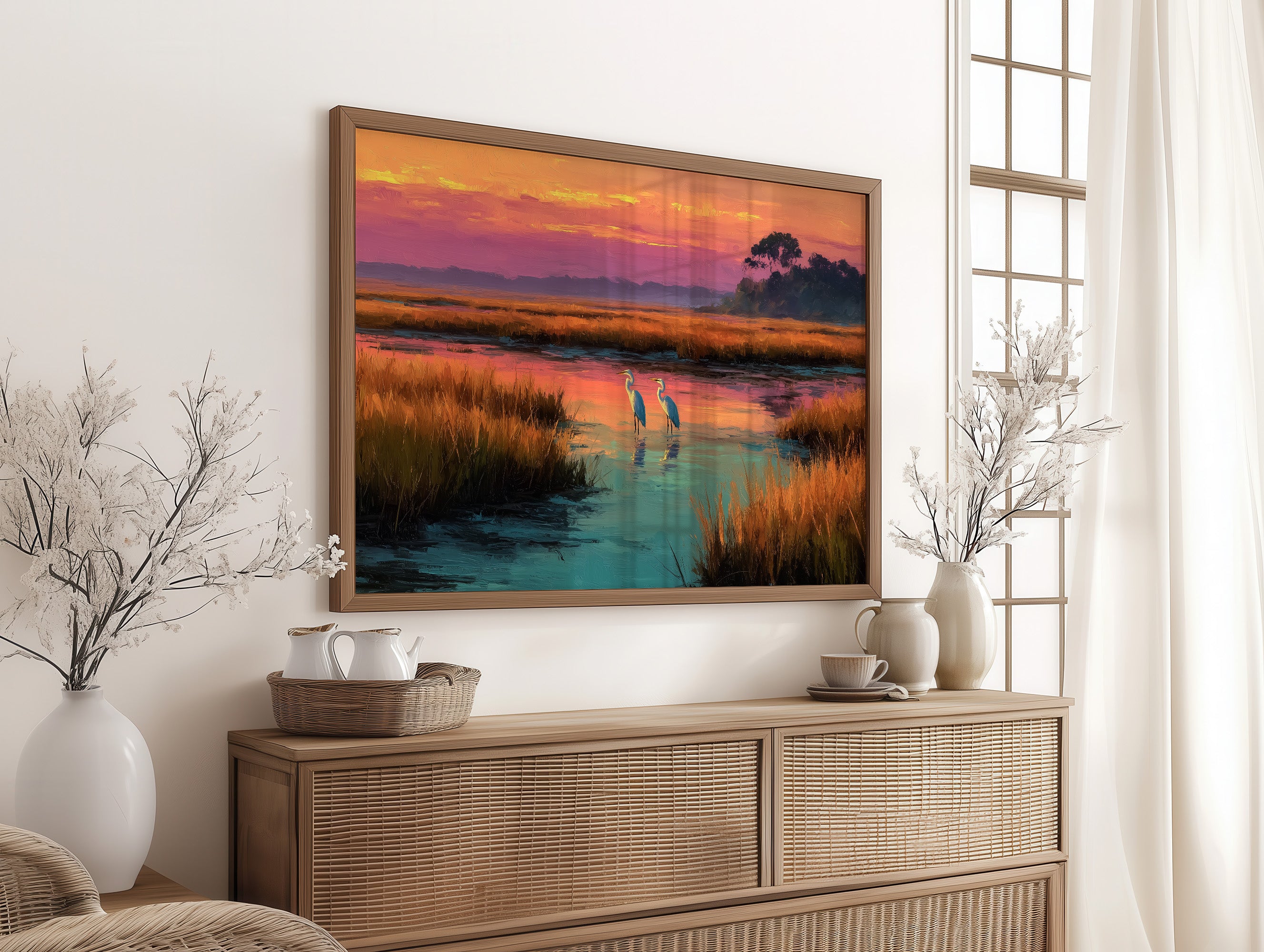 Herons at Marsh Sunset