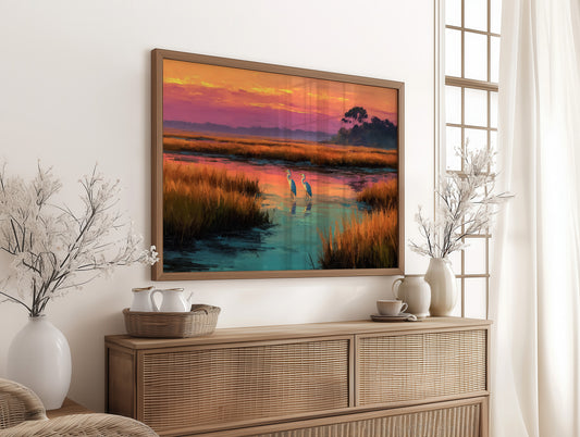 Herons at Marsh Sunset