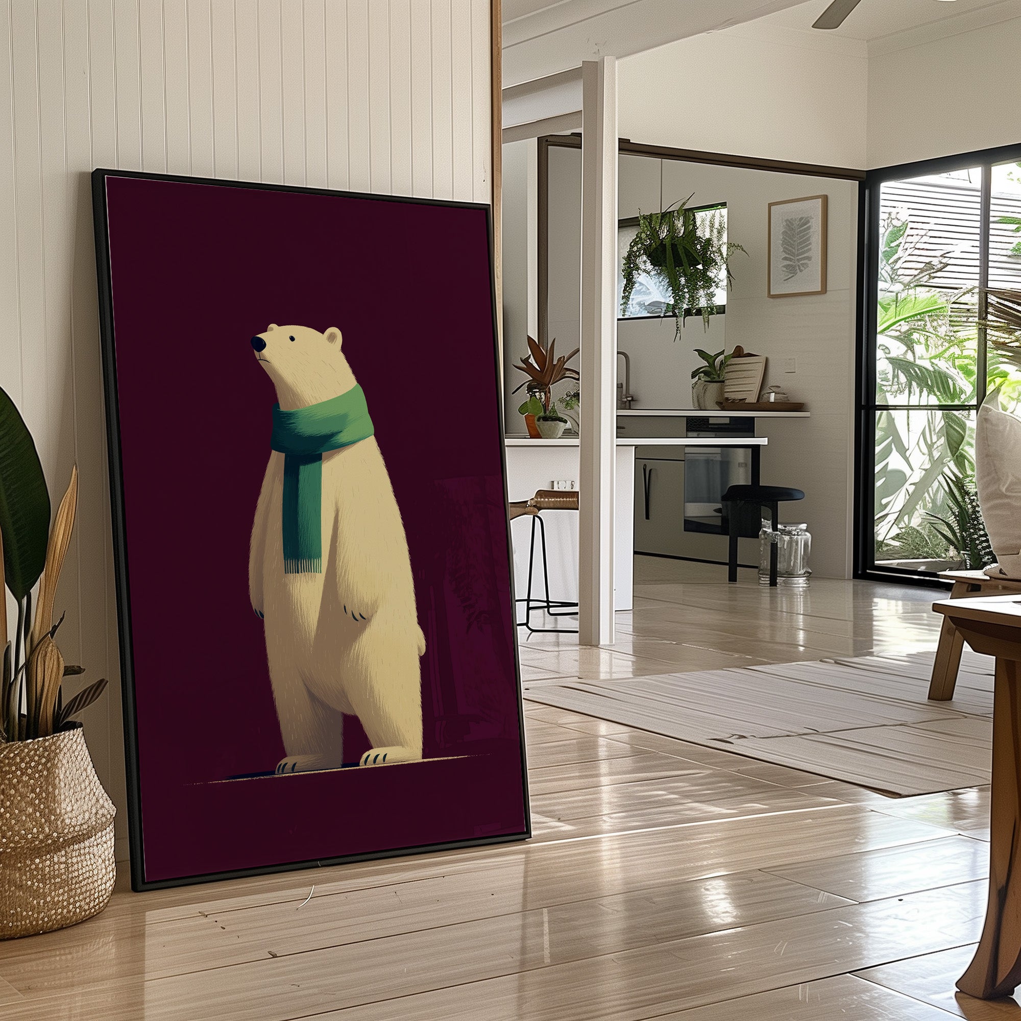 Polar Bear in Green Scarf