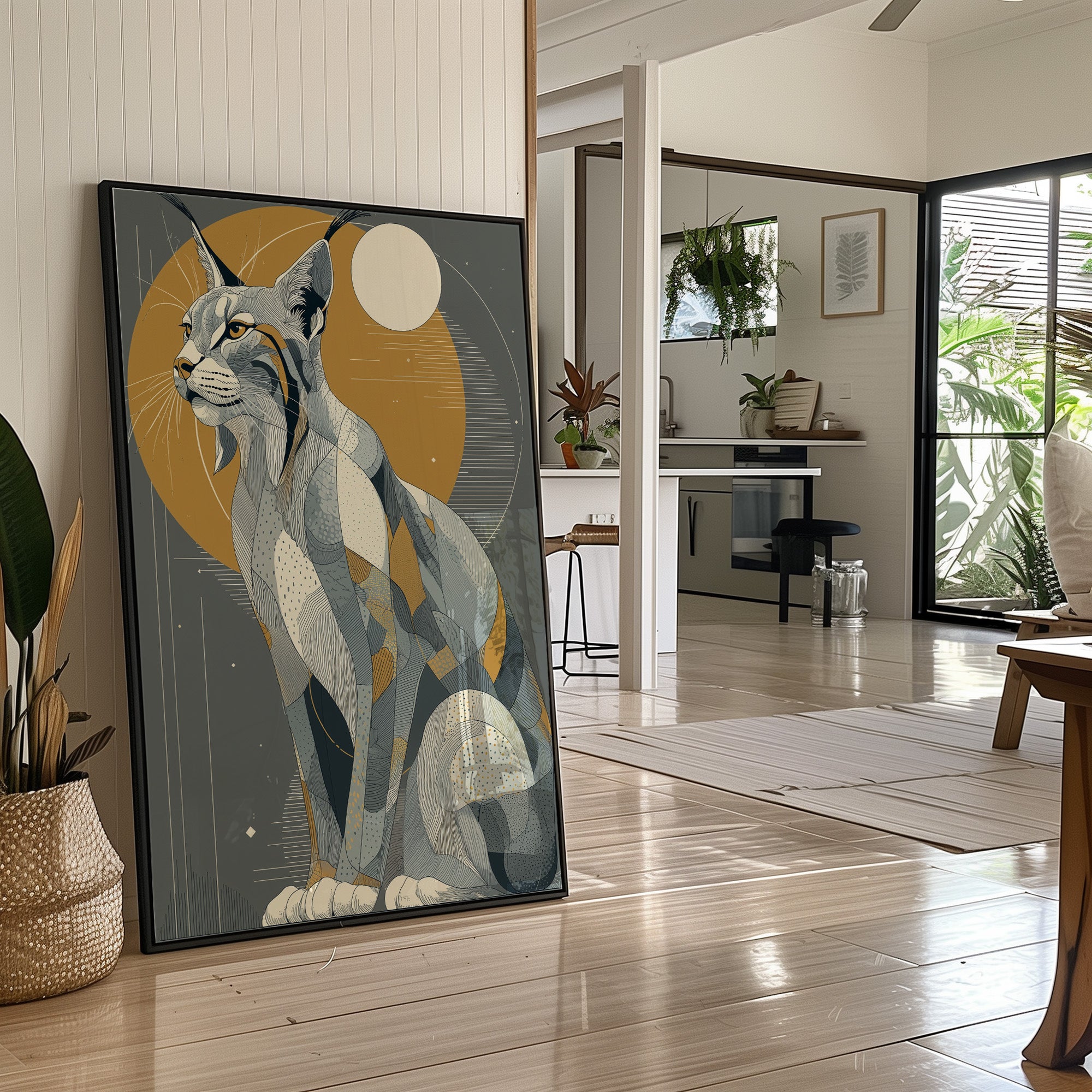Lynx Under Golden Moon