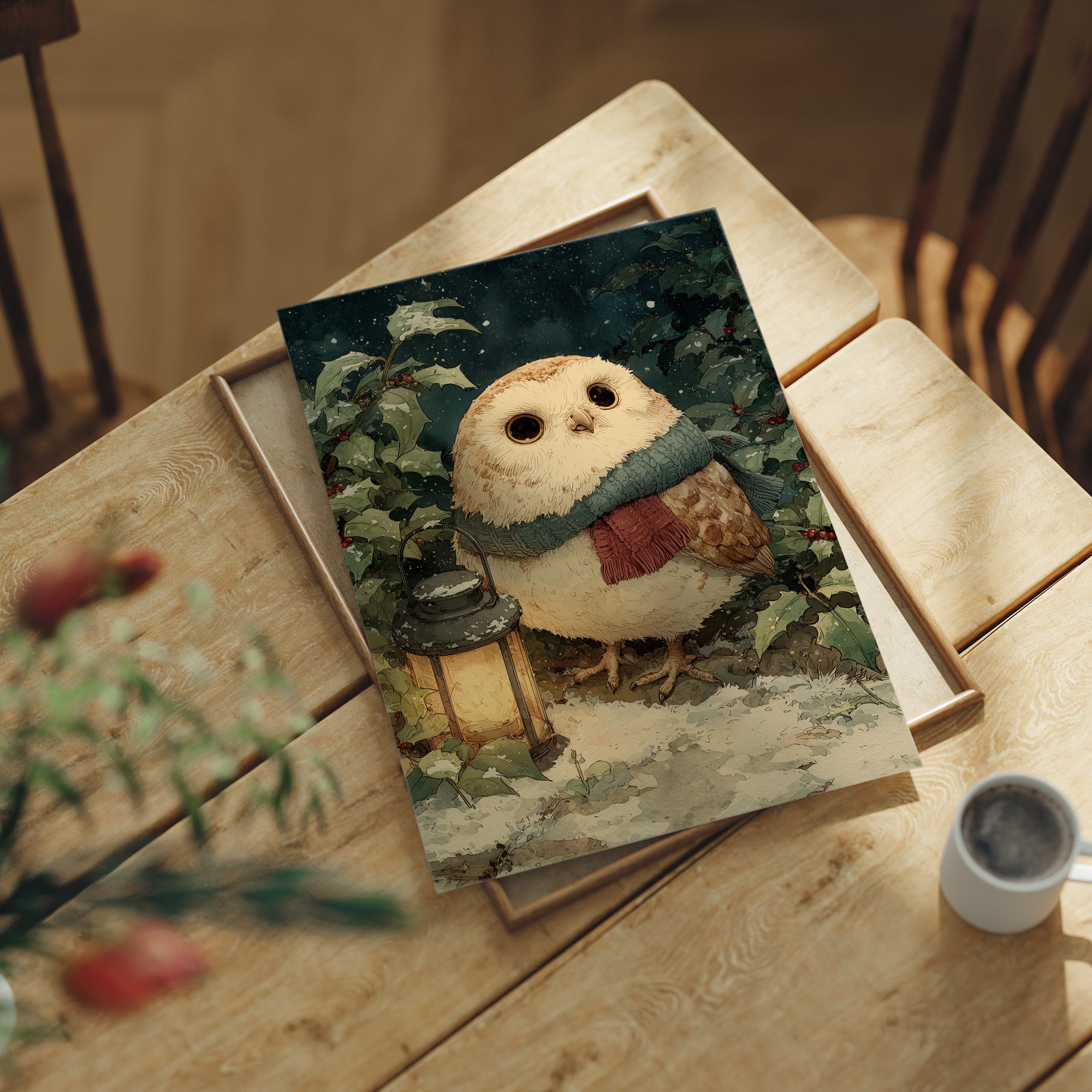 Owl with Lantern, Winter Night