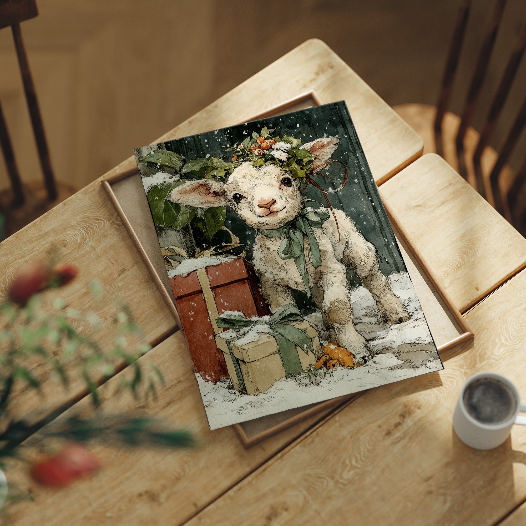 Lamb with Gifts, Winter Wreath