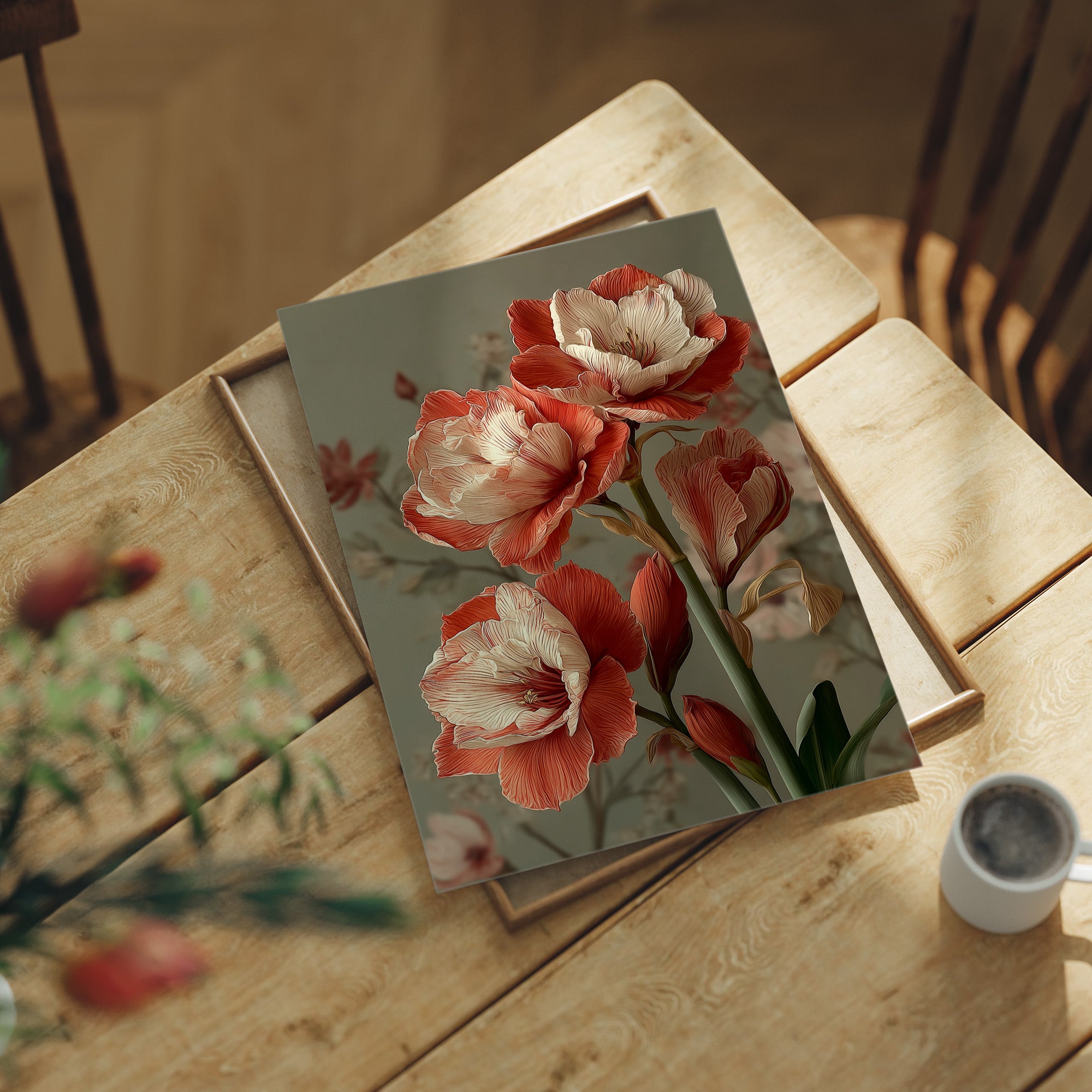Amaryllis in Coral and Cream