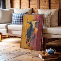 Longhorn Charging, Gold and Wine