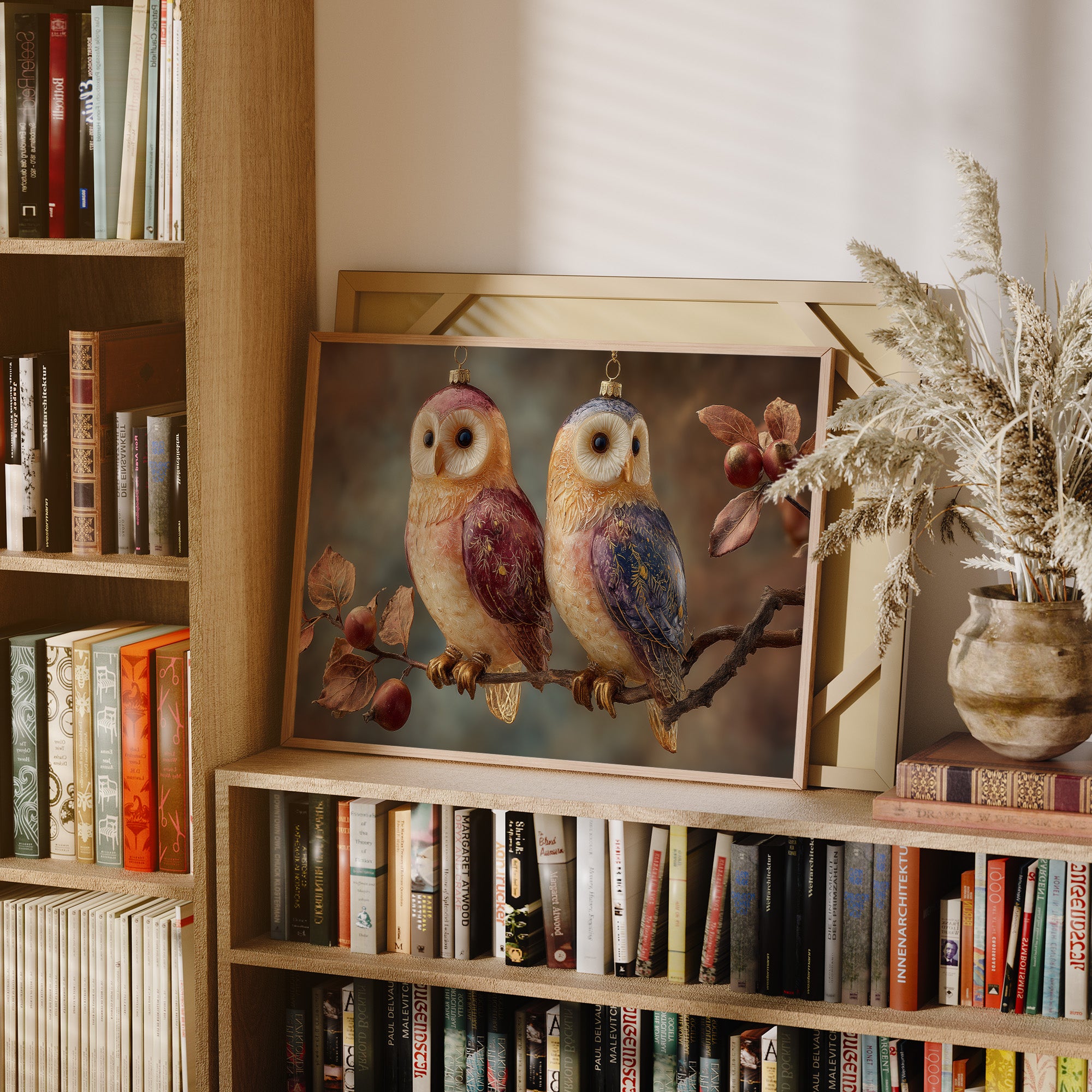 Glass Owls on a Winter Branch