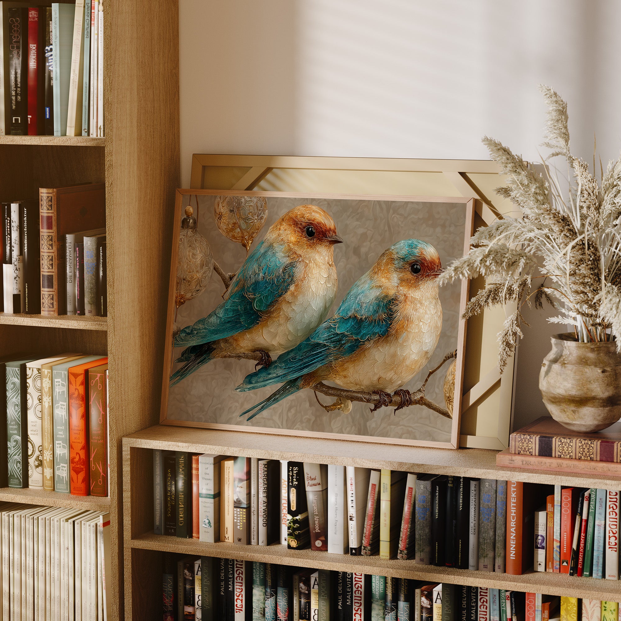 Two Bluebirds and Golden Filigree