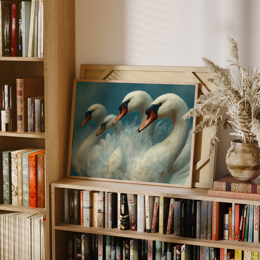 A Gathering of Swans in Teal