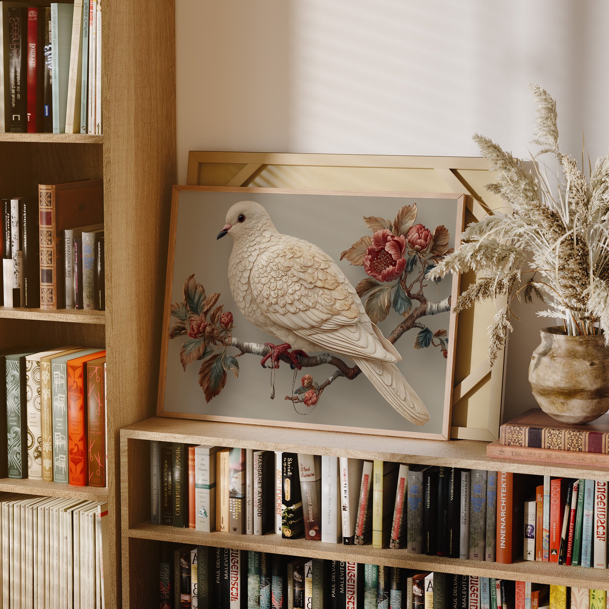 Ivory Dove Among Autumn Peonies