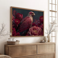 Crimson Eagle Among the Peonies