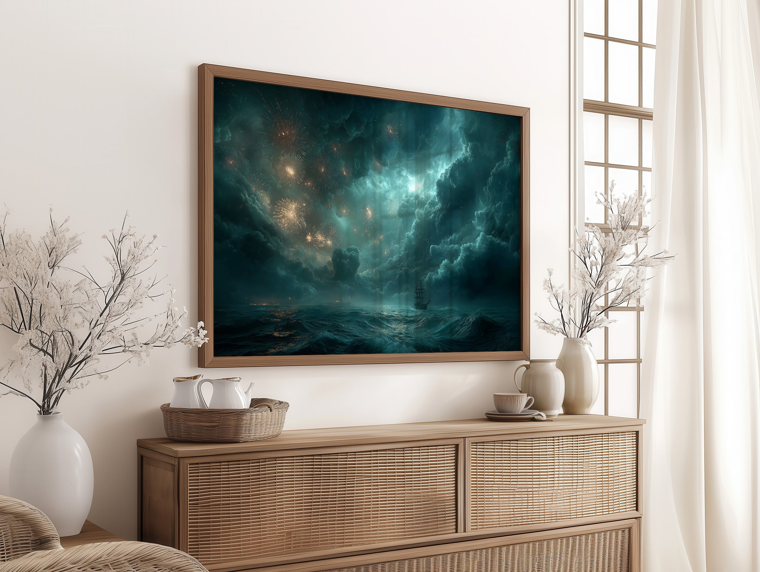 Fireworks Over the Stormy Sea