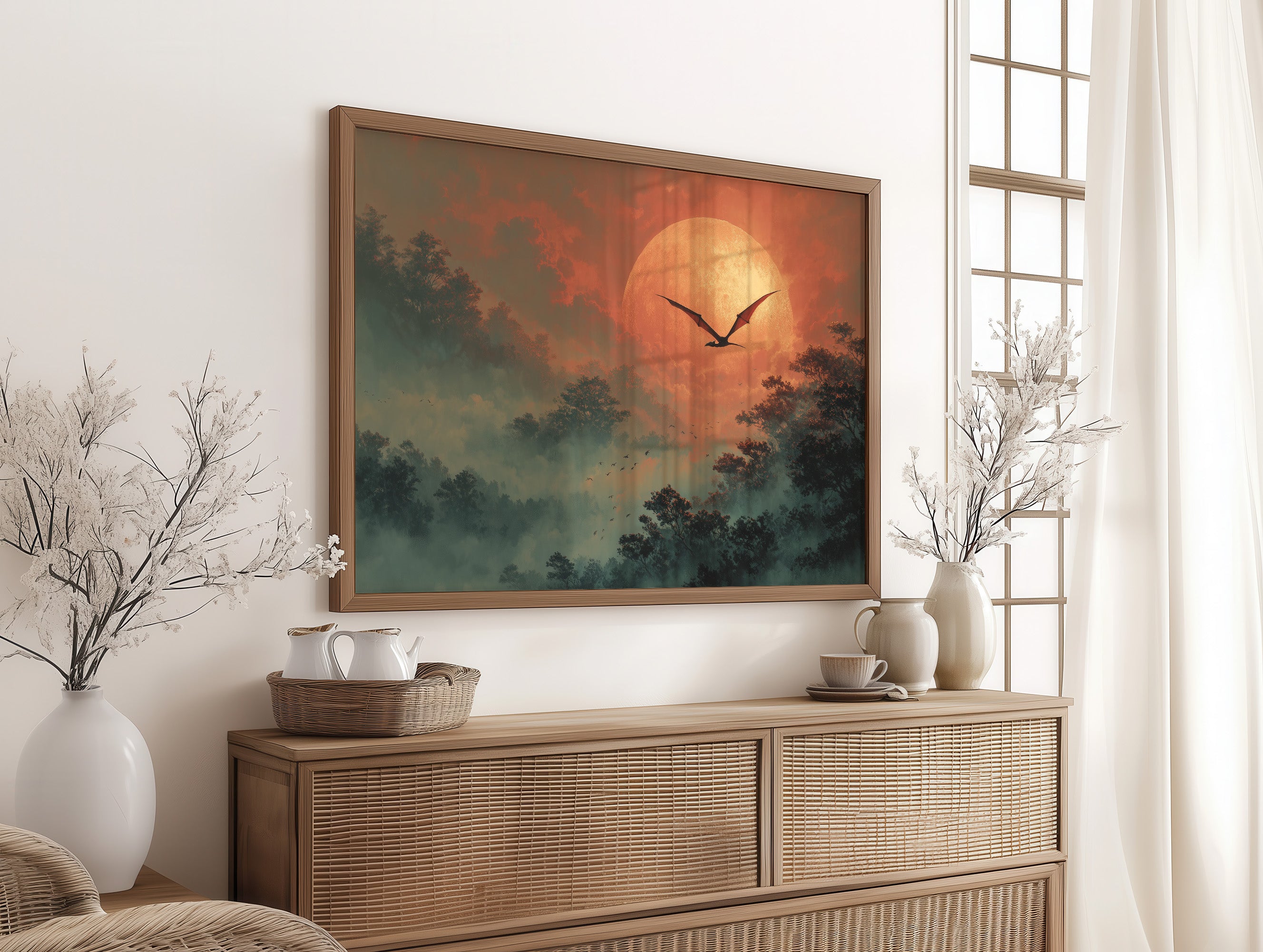 Pterodactyl Soaring Past a Blood Moon
