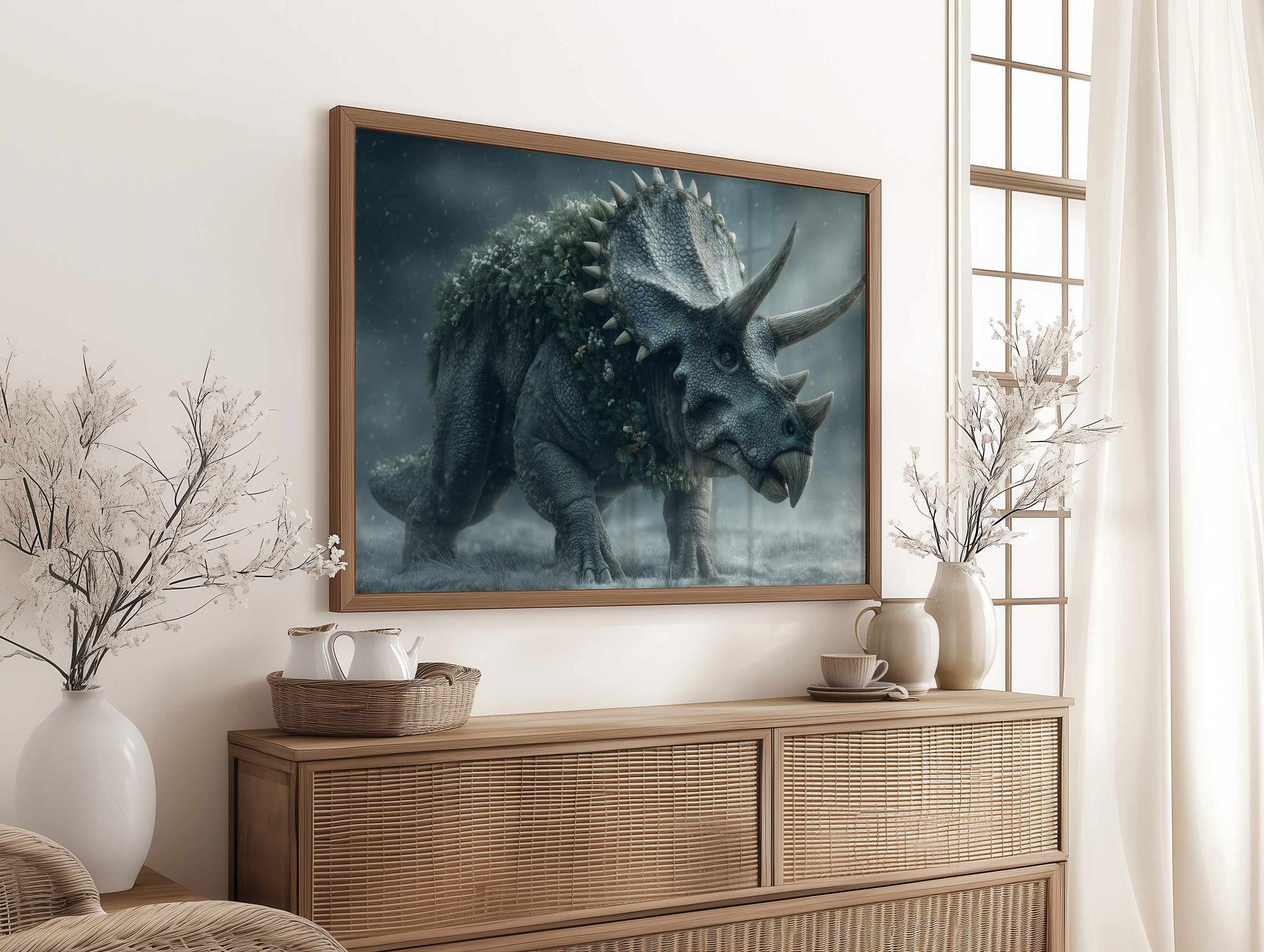 Triceratops in a Winter Wreath