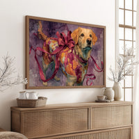 Golden Retriever Wrapped in Ribbon