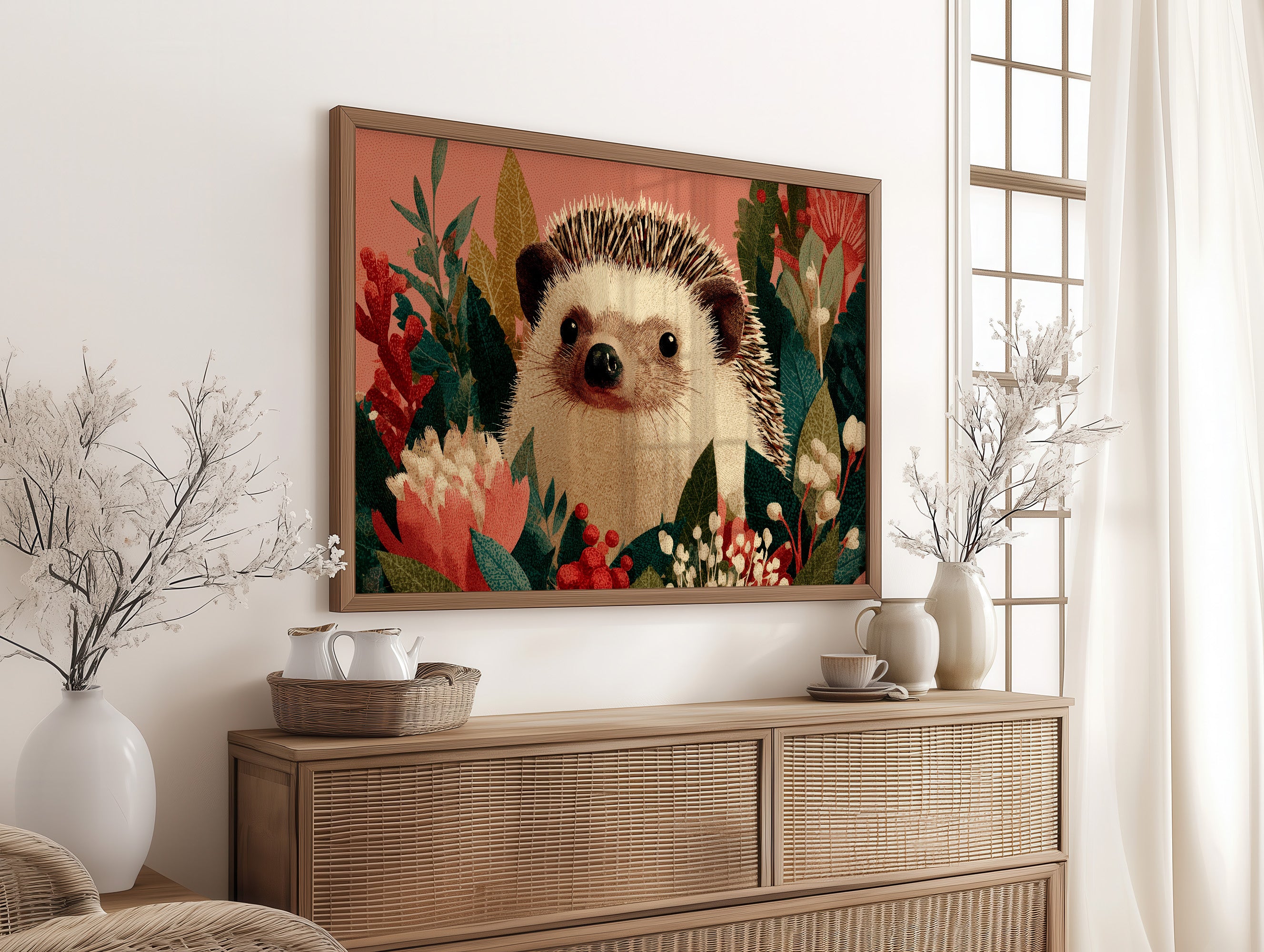 Hedgehog Among Winter Berries