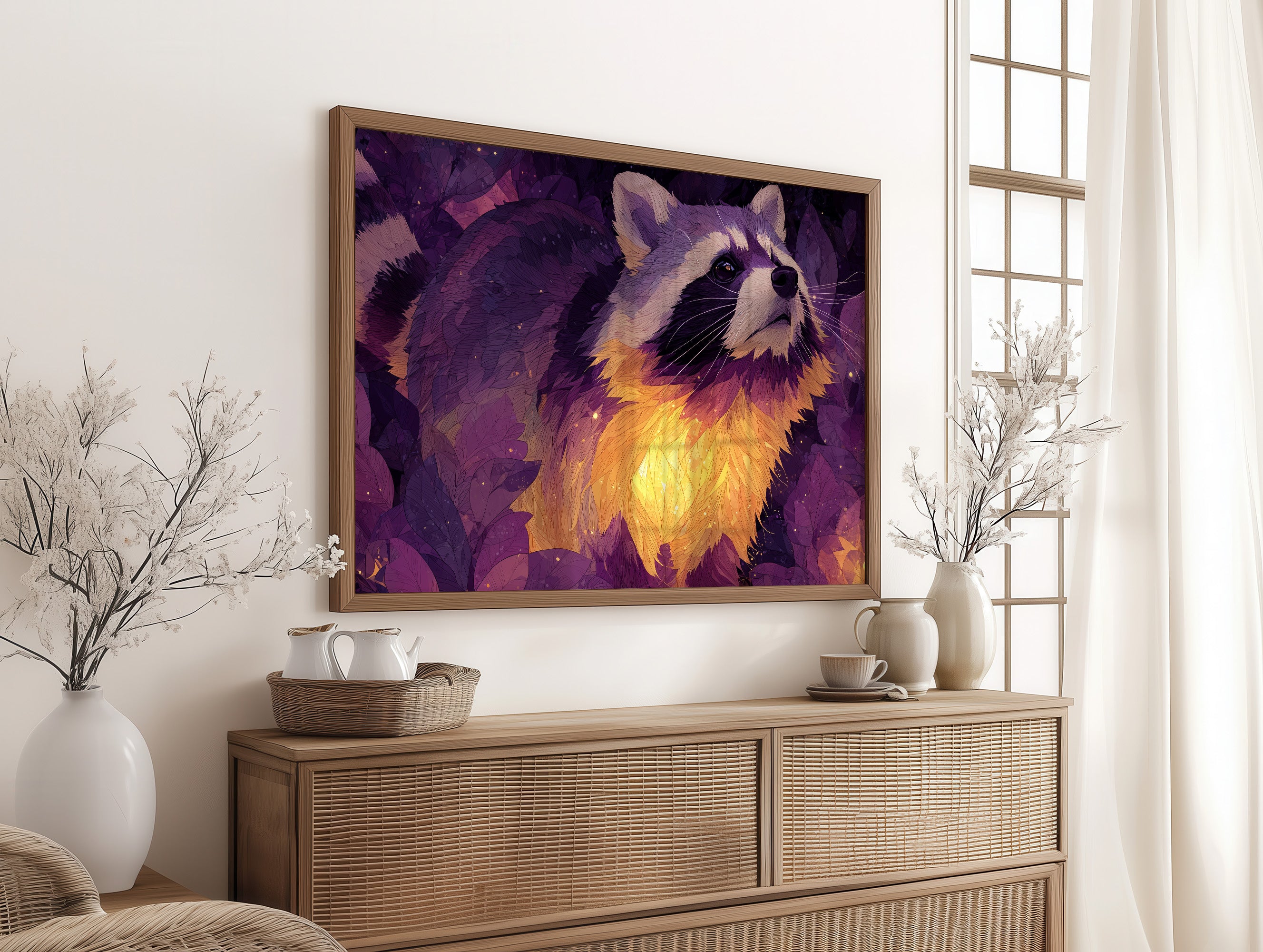 Raccoon Lit by Firelight