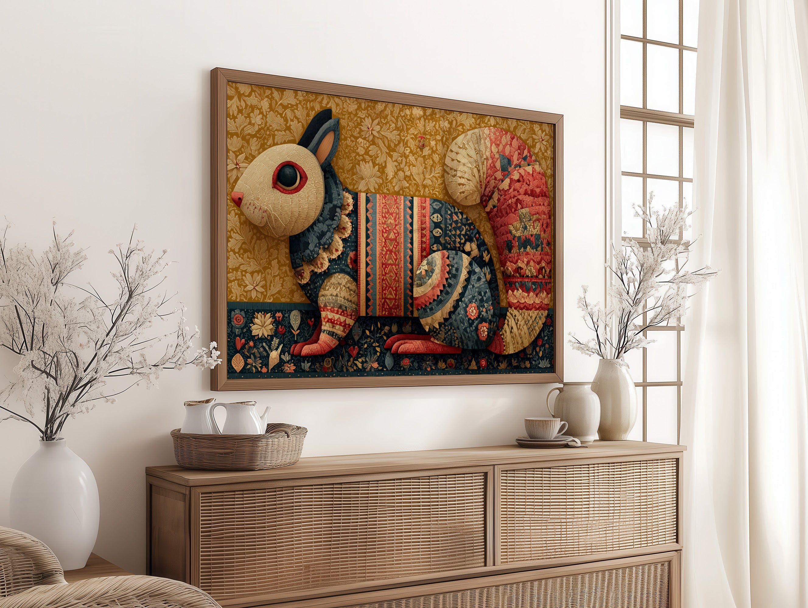 Folk Tapestry Rabbit Portrait