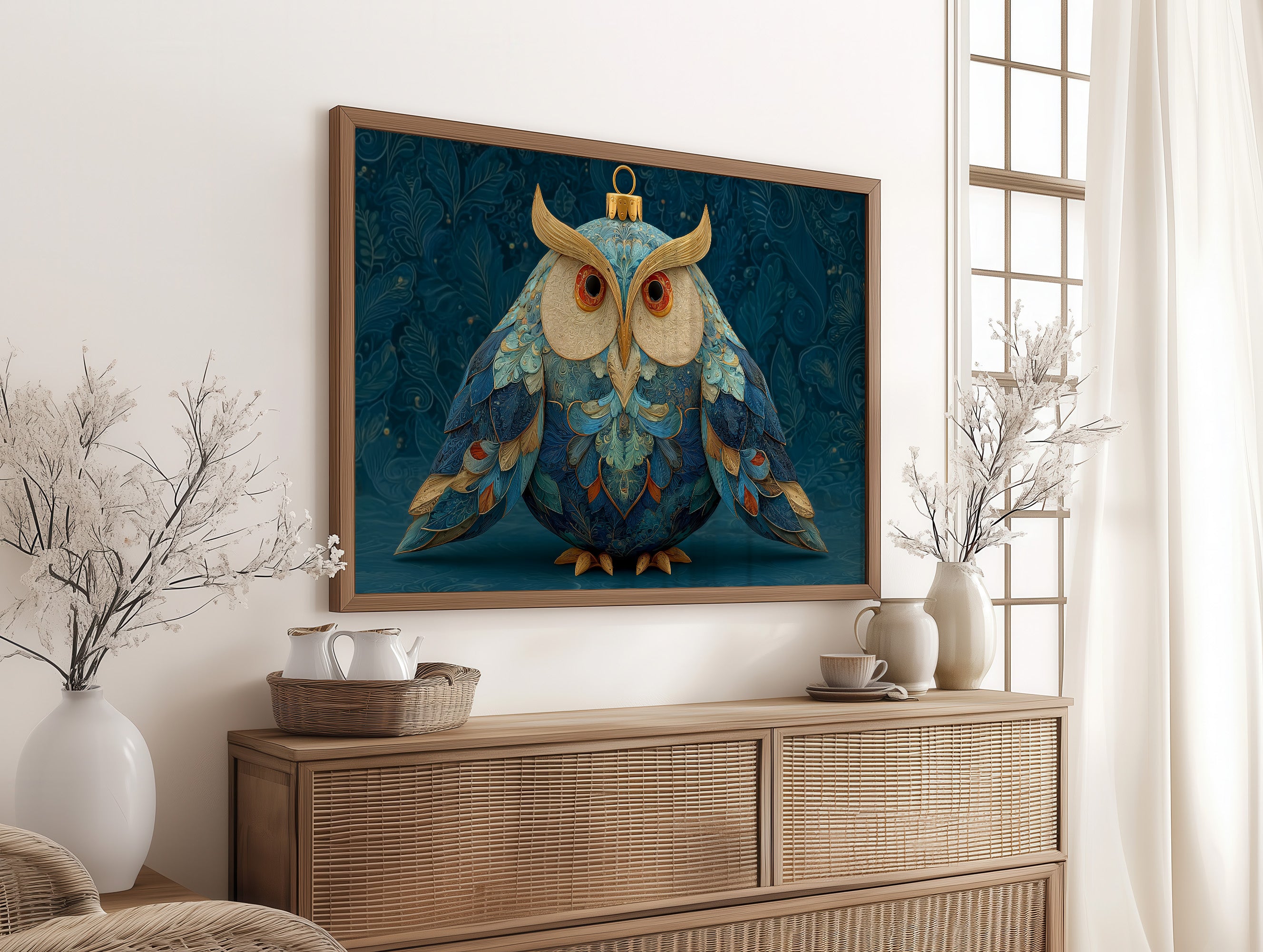 Ornament Owl in Blue and Gold