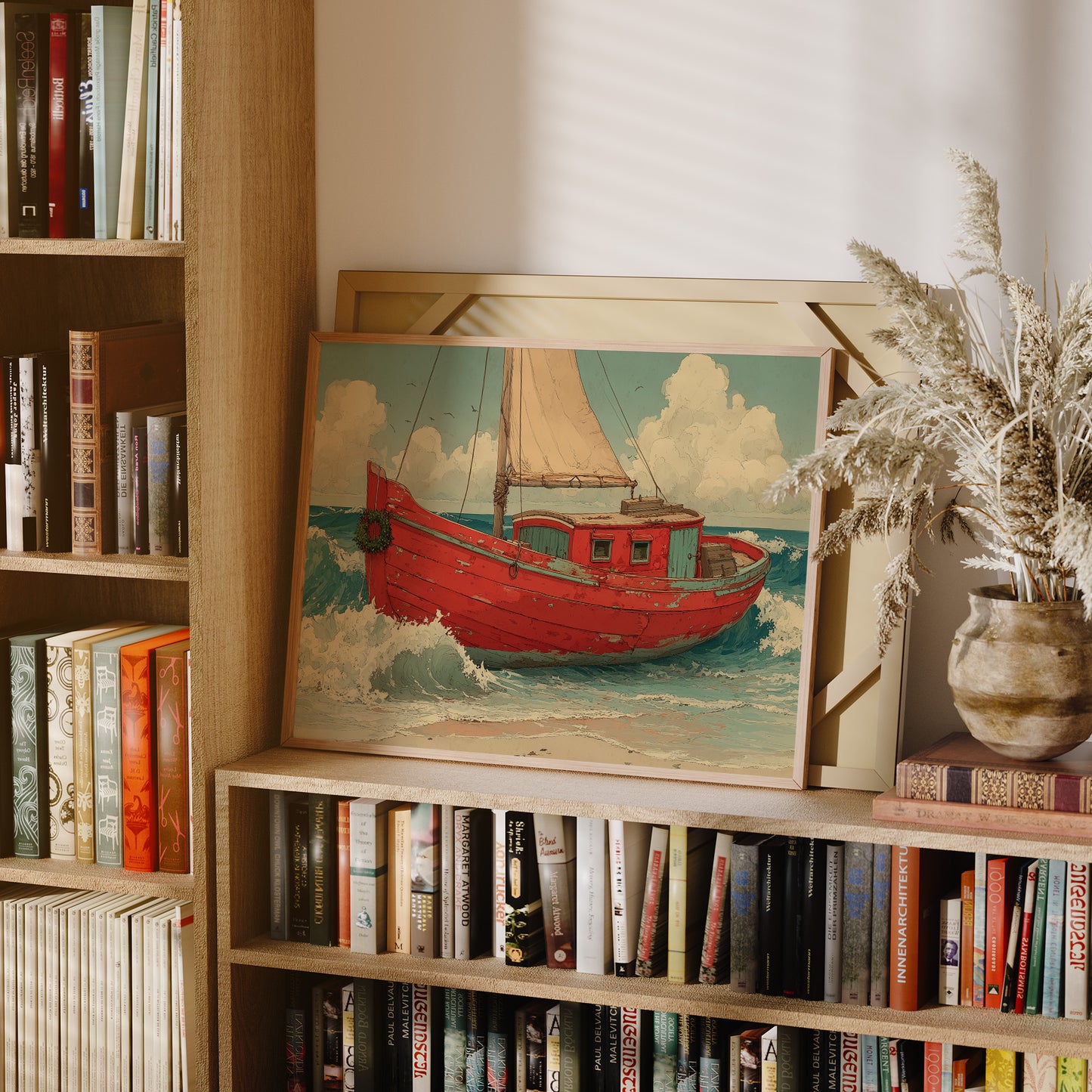 Weathered Red Boat with Wreath