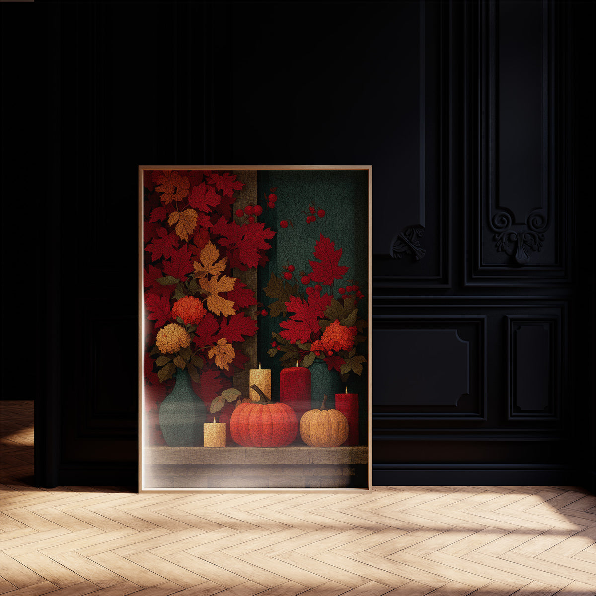 Candlelit Mantel: Leaves Took Over the Wall