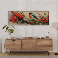 Songbird Among Scarlet Blossoms