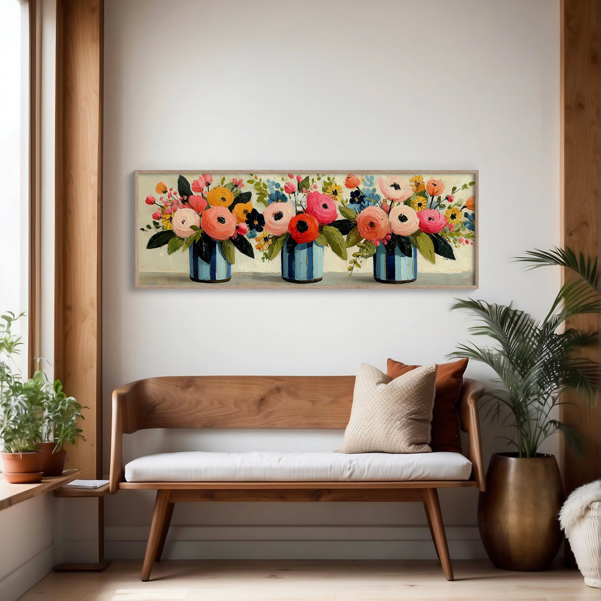 Blooms In Striped Blue Vases