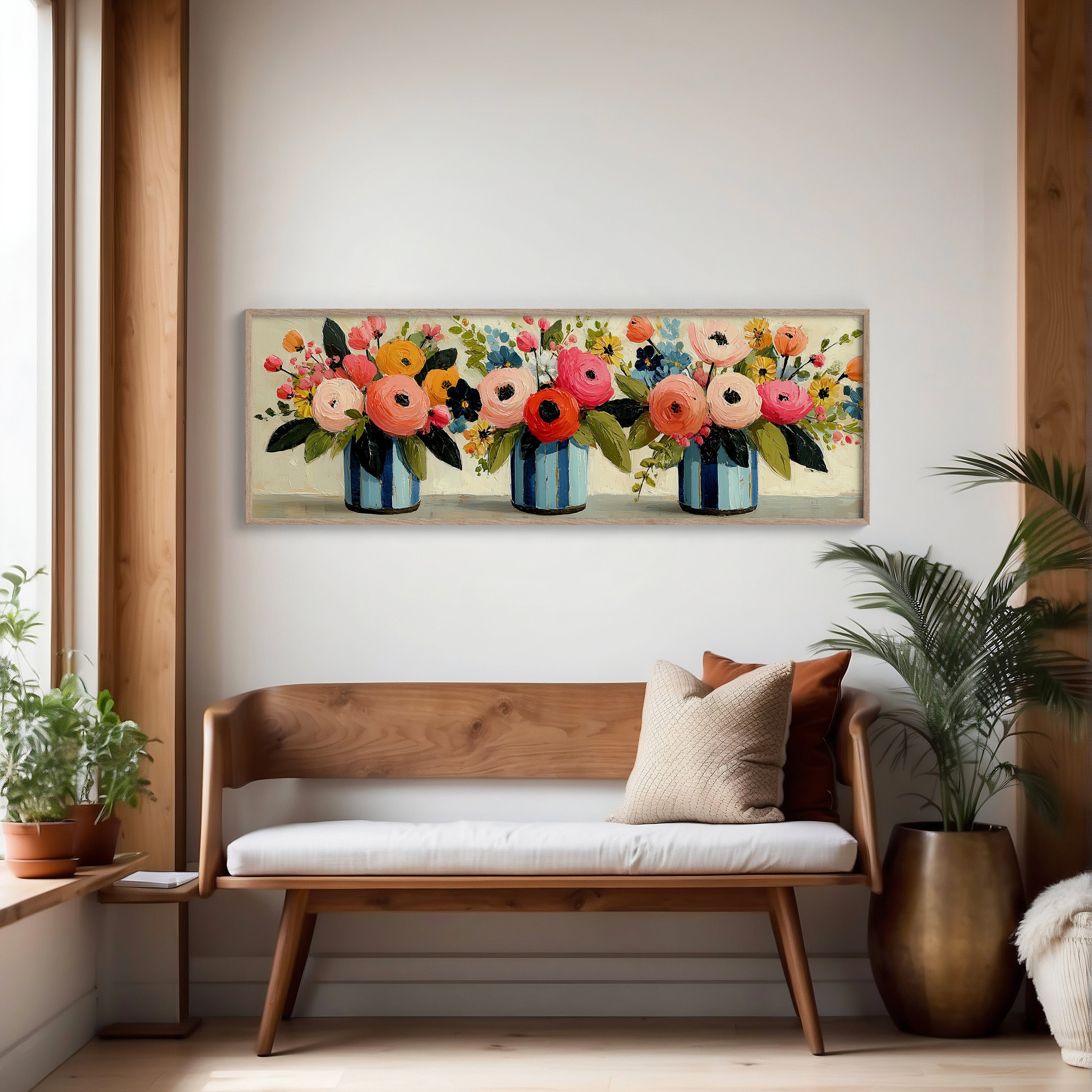 Blooms In Striped Blue Vases