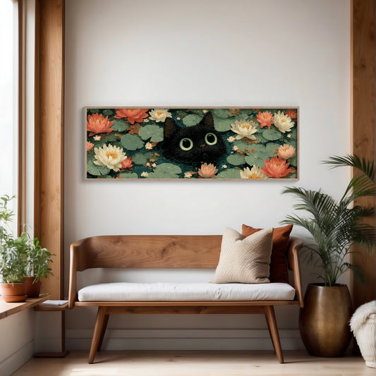 Midnight Cat Among Lotus Blossoms