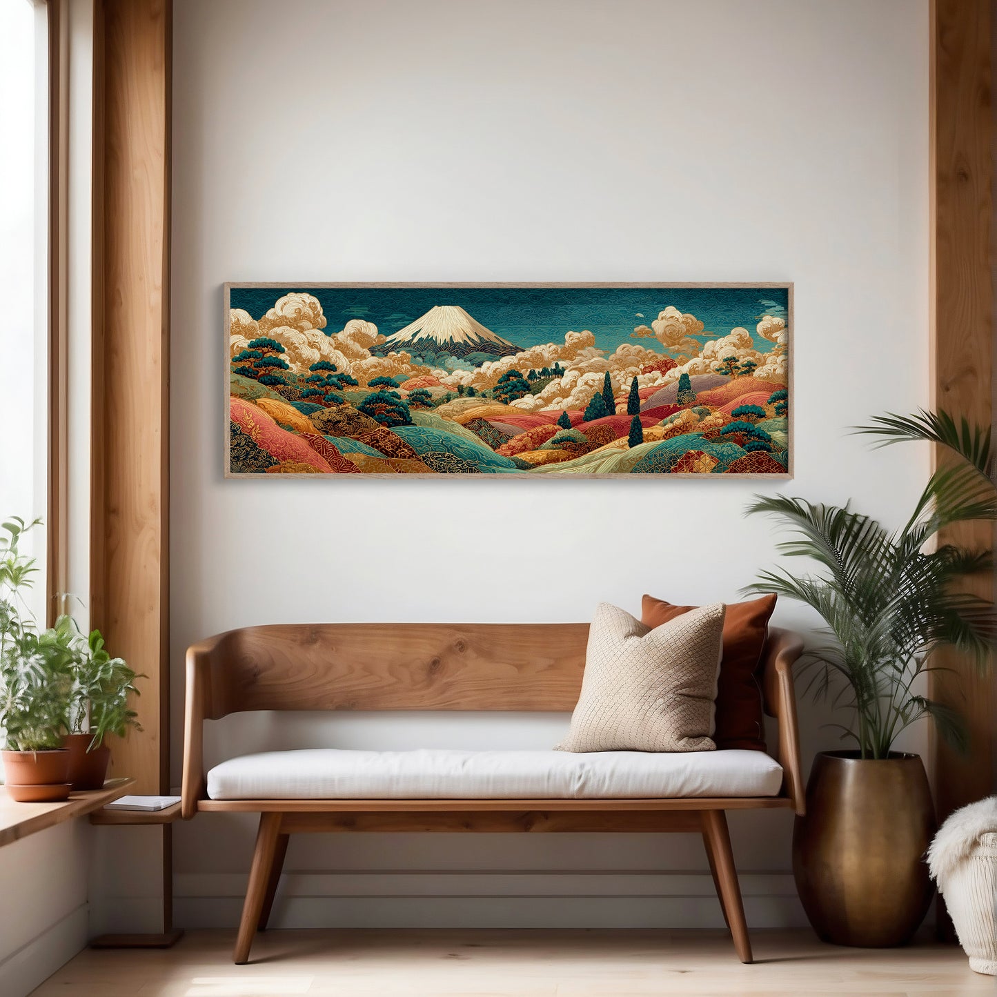 Golden Mount Fuji Over Patterned Hills