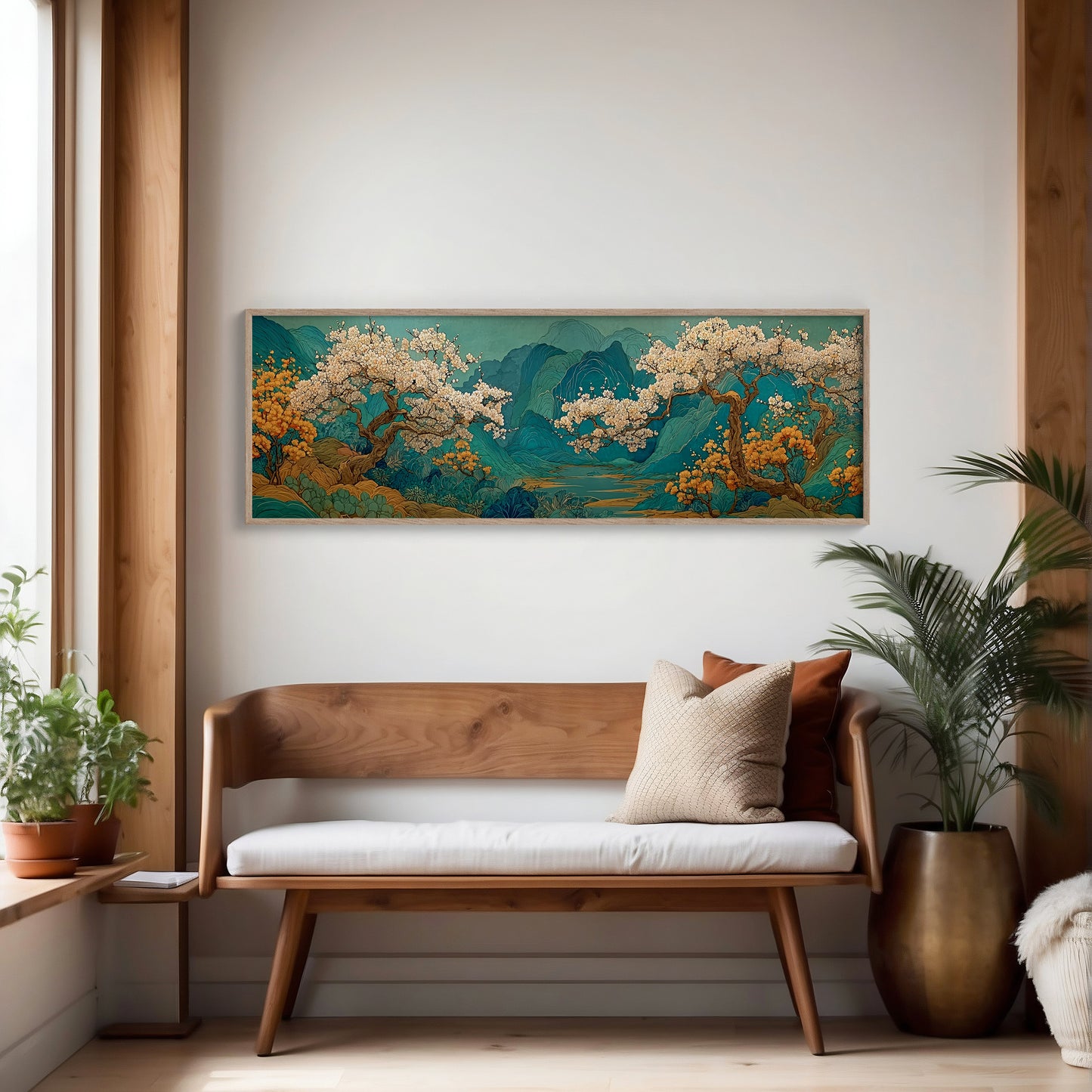 Cherry Blossoms Over Tranquil Mountain Lake