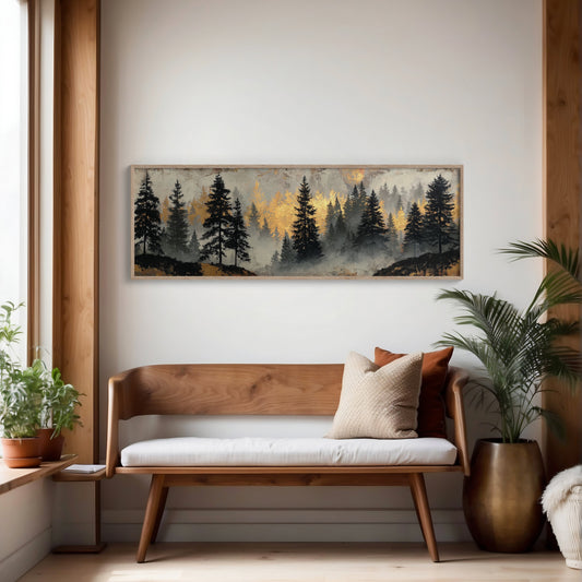 Golden Mist Through Pines