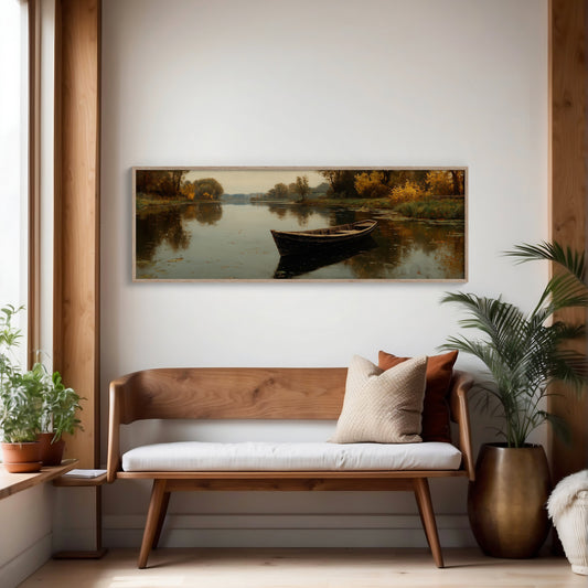Quiet Boat on Autumn River