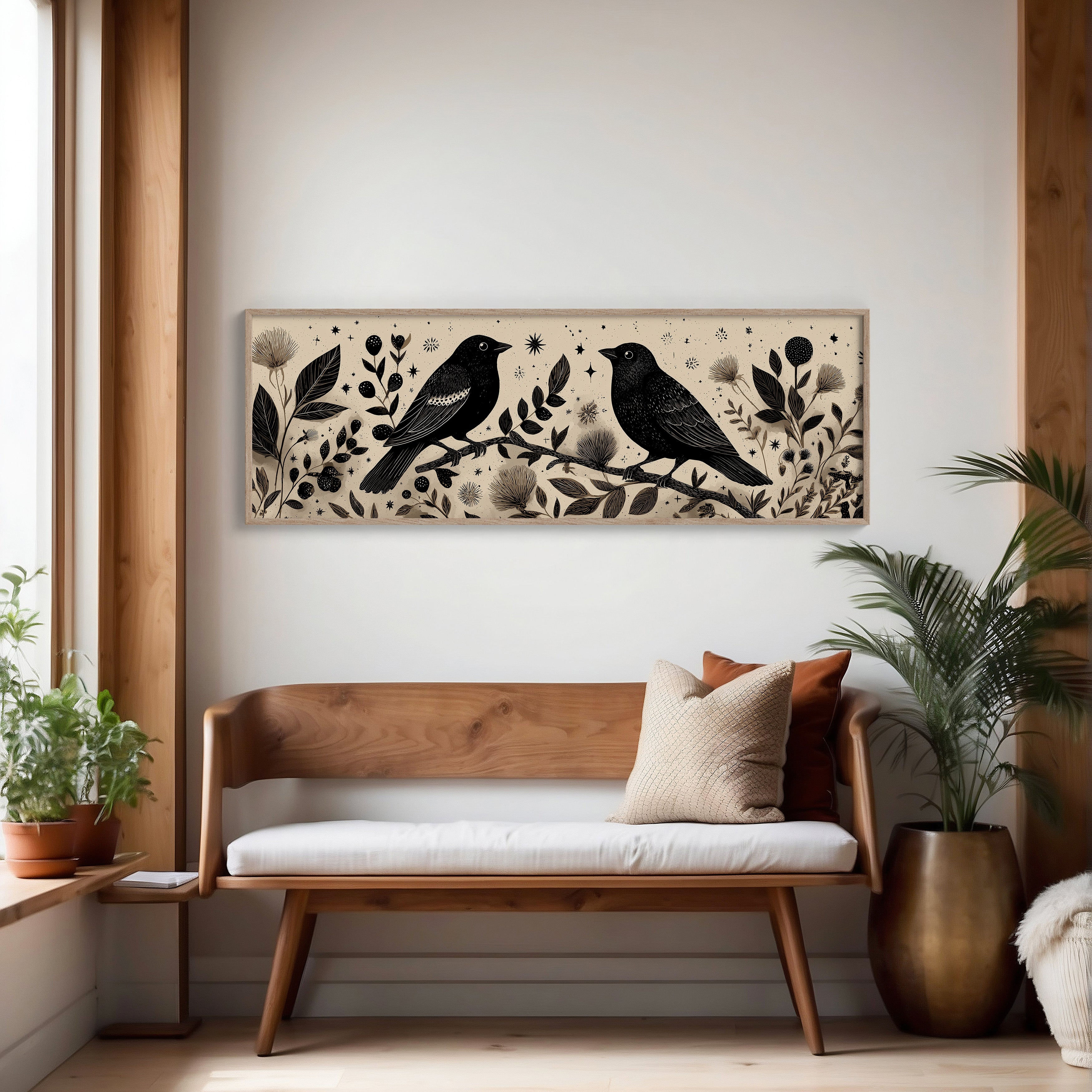 Midnight Birds Among Wildflowers