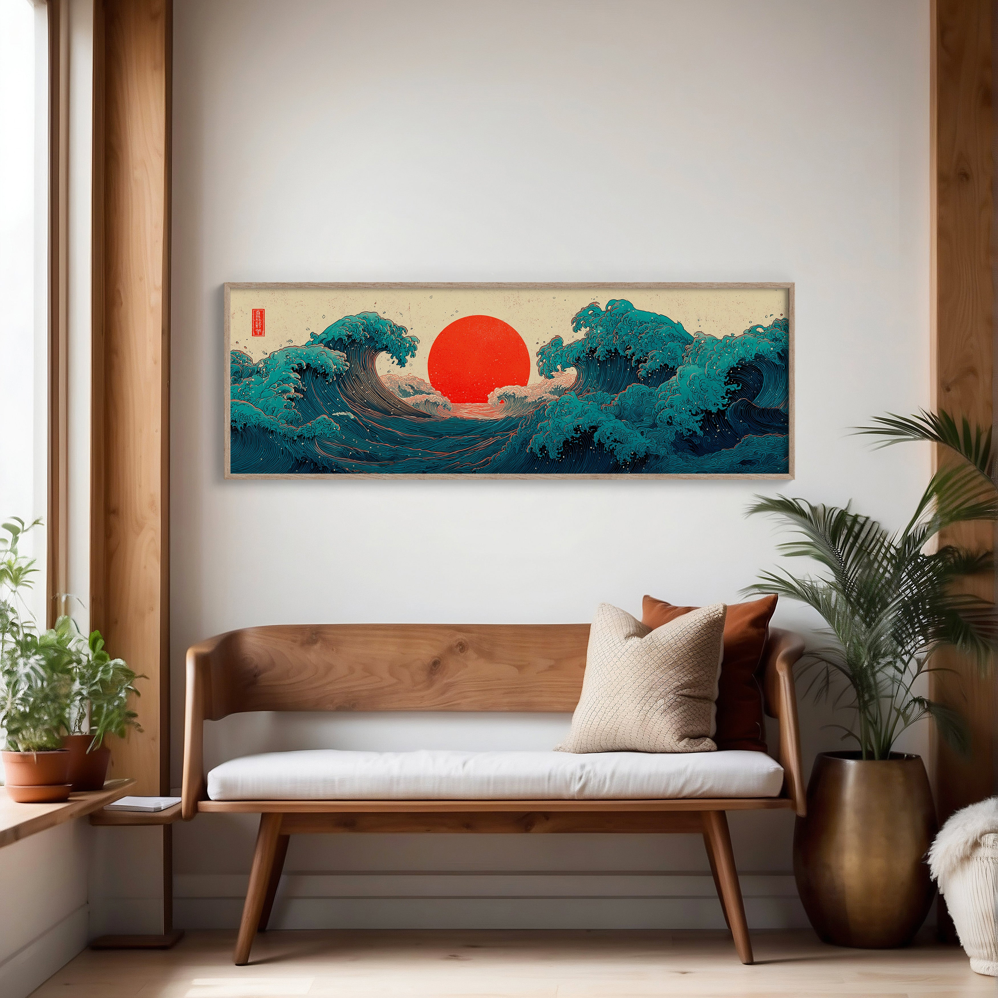 Crimson Sun Rising Over Ocean Waves