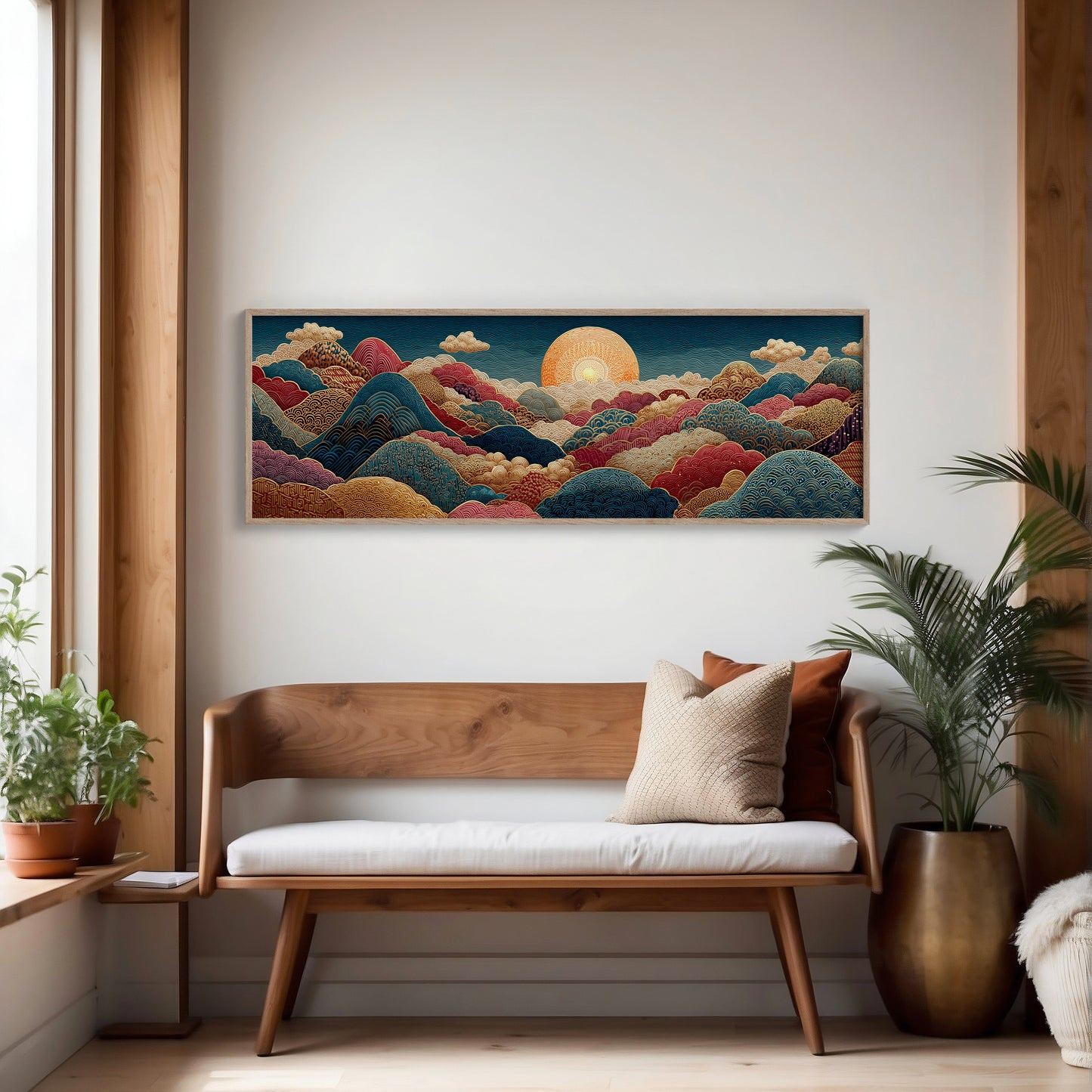 Ornate Sunrise Over Patterned Hills