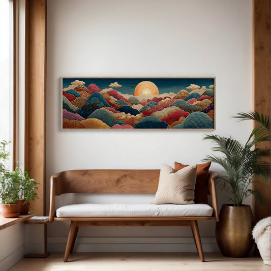 Ornate Sunrise Over Patterned Hills