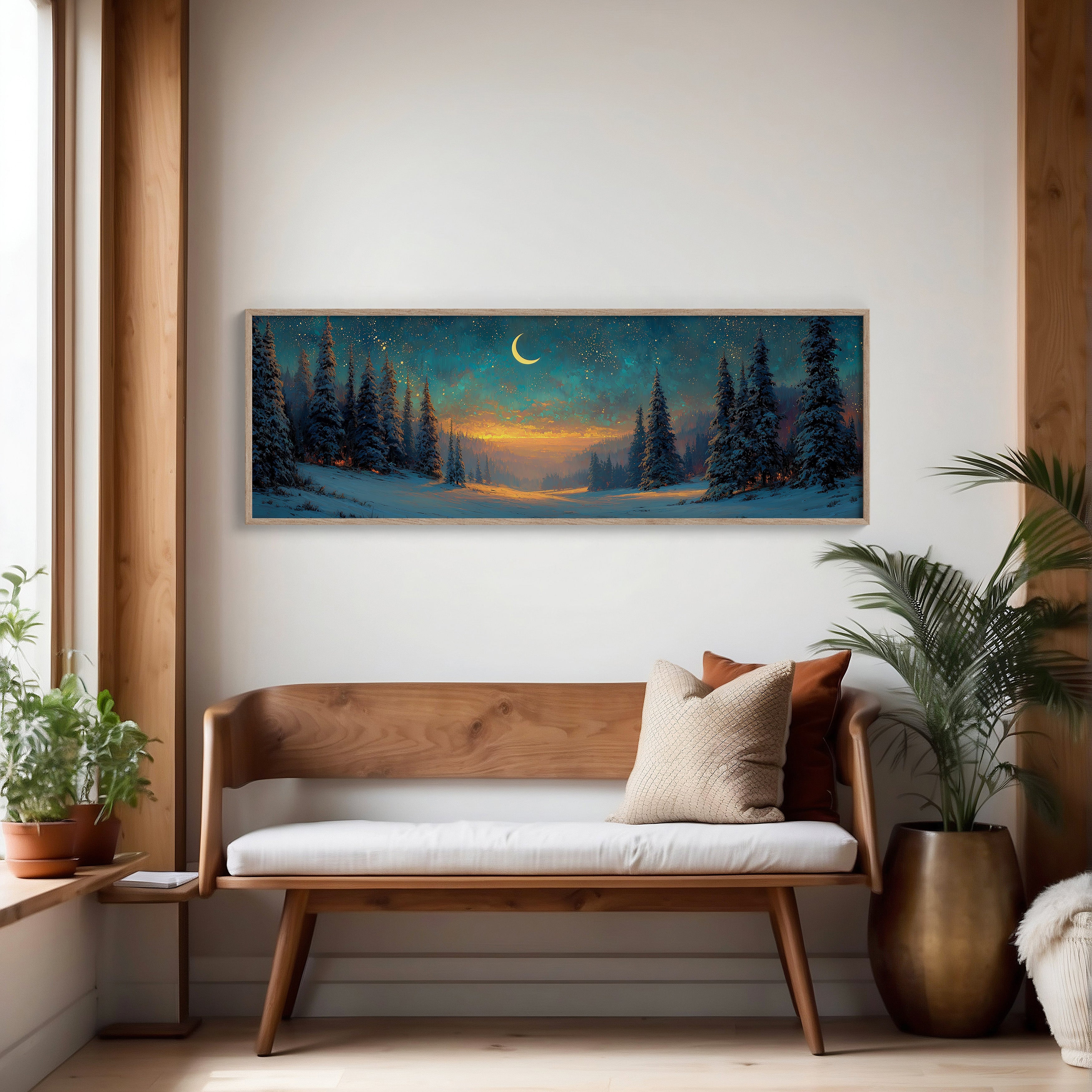 Moonlit Snow Path Through Winter Pines