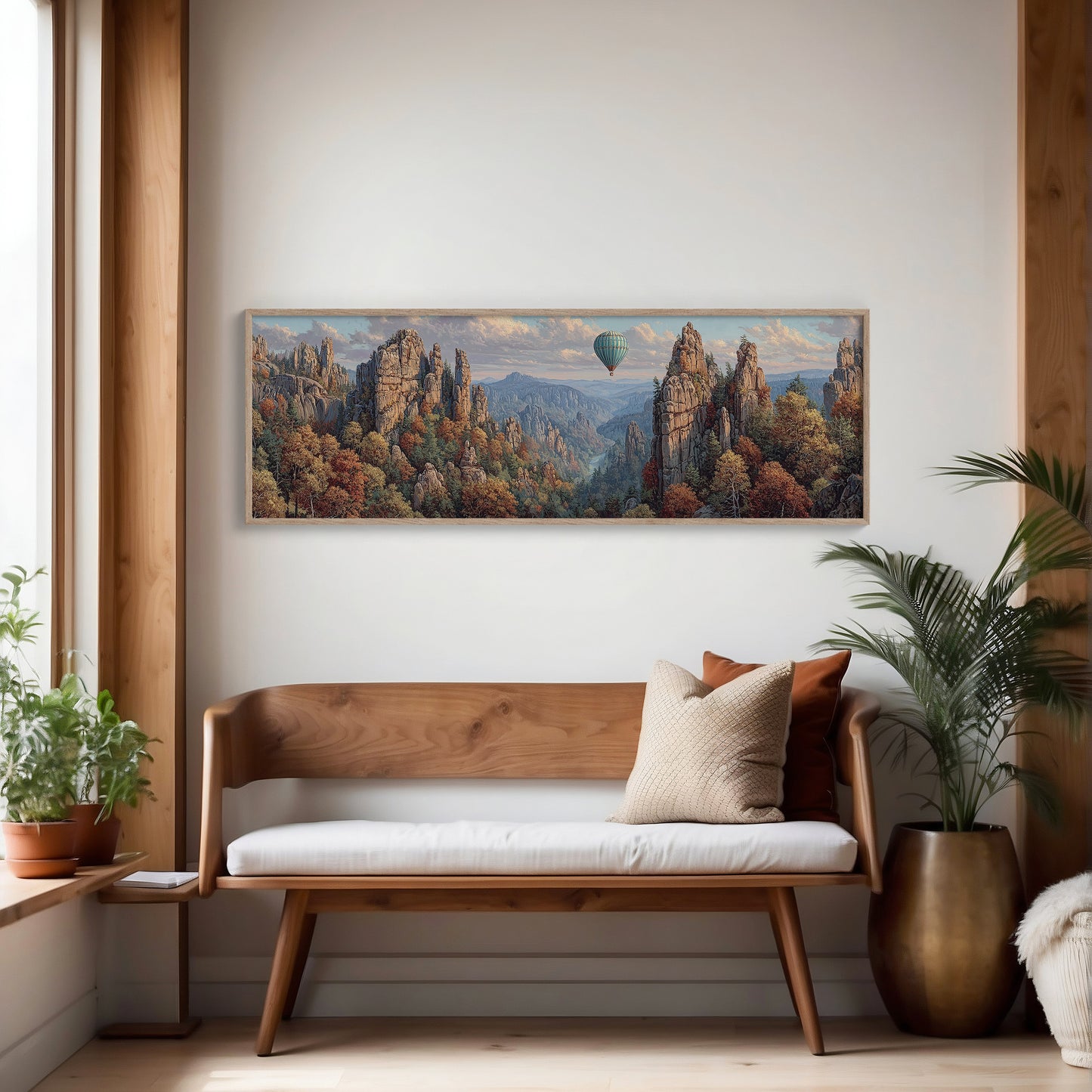 Hot Air Balloon Over Autumn Cliffs